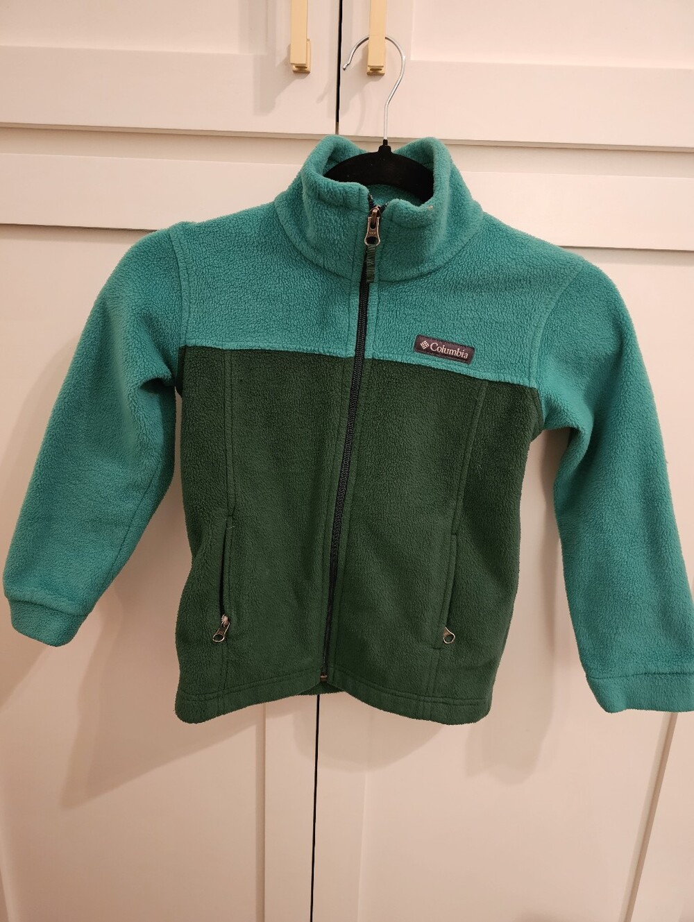 Columbia Teal and Forest Green Colorblock Fleece Jacket Kids Size XS 6/7